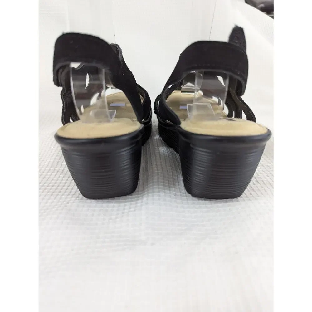 NWOT! SKECHERS! BLACK STRAPPY FAUX SUEDE, VELCRO STRAP SANDALS, HEELS! SZ 7 - Picture 5 of 10